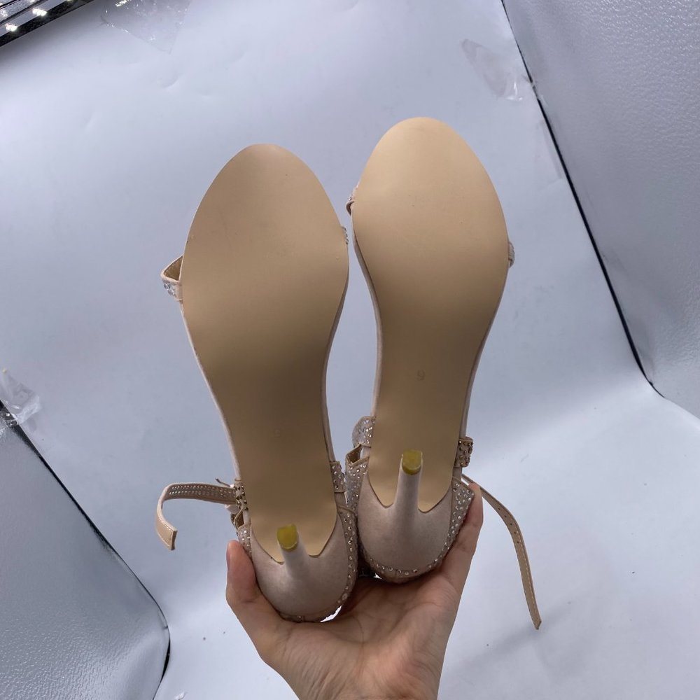 FSJ Nude Rhinestone Stiletto Heels Bridal Sandals - Picture 12 of 15